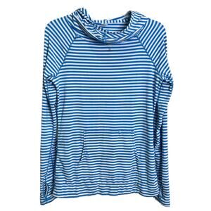 GapFit Women's Hoodie Pullover Sweatshirt Jacket Blue White Striped Cotton Sz S